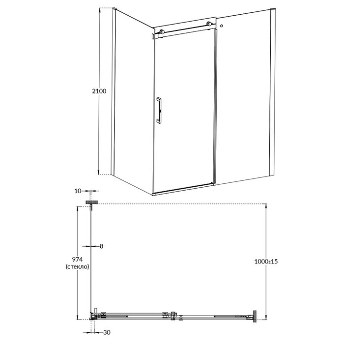 Душевые кабины и ограждения Душевая боковая панель, 100х210, матовый черный 