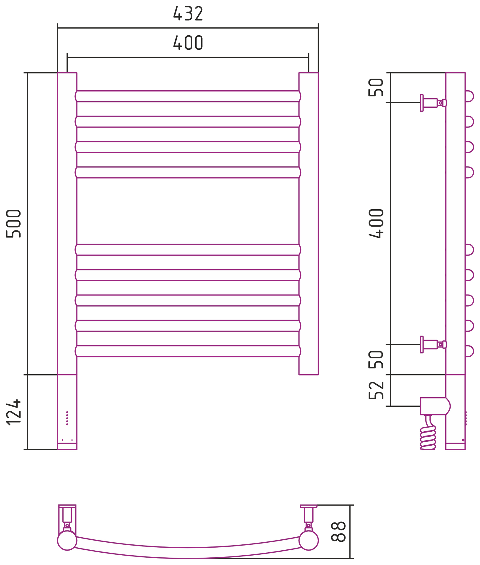 Полотенцесушители Радиатор электрический 500х400 электрический модуль левый 