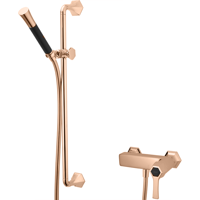 Смесители  Cherie Смеситель для душа однорычажный, с душевым комплектом, цвет розовое золото/черный 