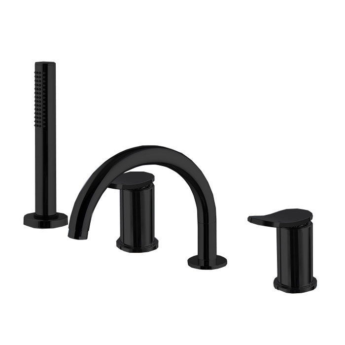 Смесители Смеситель на борт ванны, на 4 отв., с ручным душем, цвет: чёрный матовый 