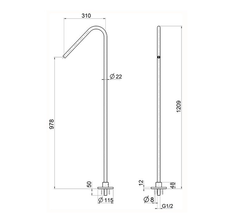 Комплектующие Излив напольный 930 мм, нерж сталь 