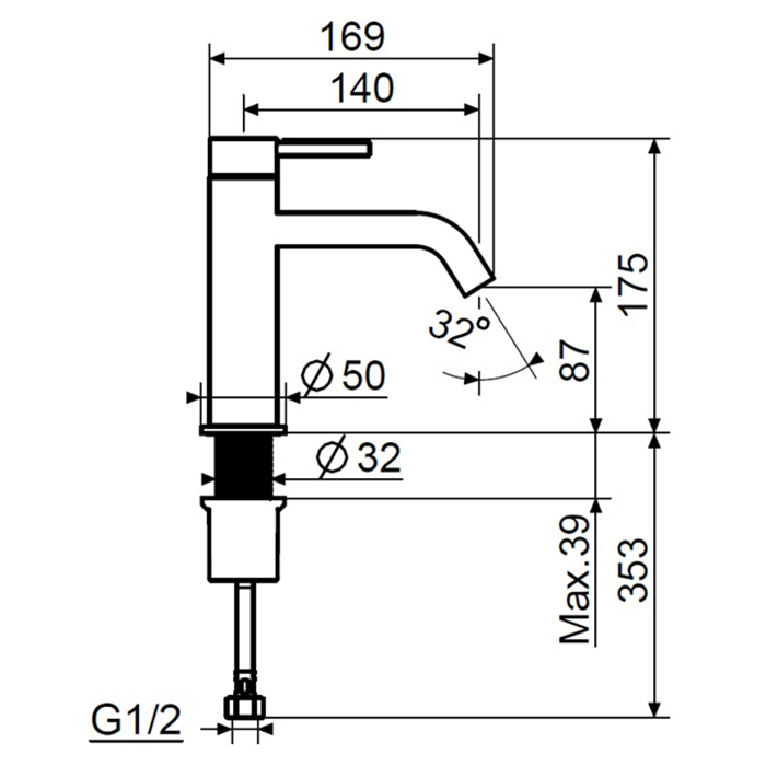 Смесители Смеситель для раковины без донного клапана, графит 