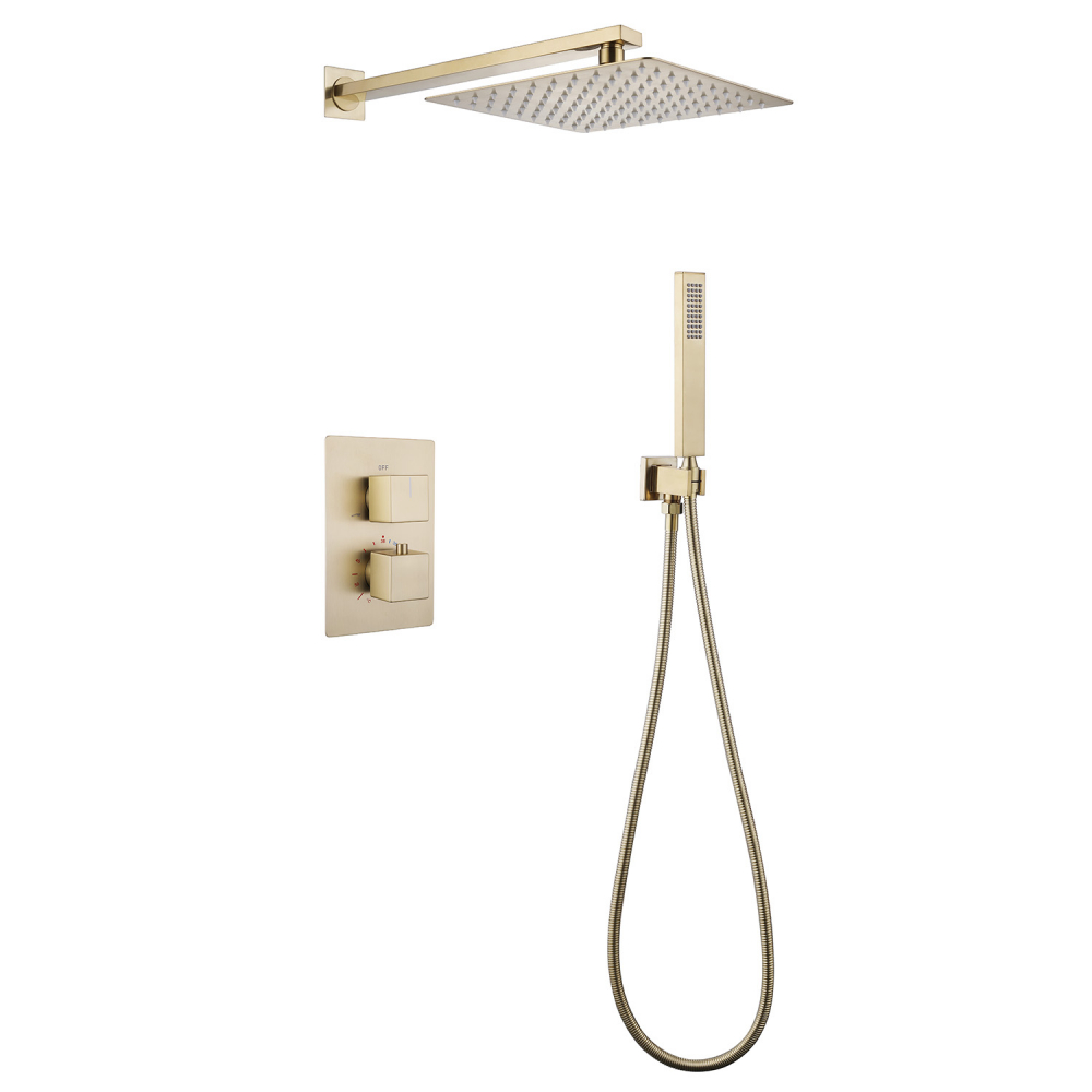 Душевая программа Душевая система скрытого монтажа без излива, термостат, золото матовое 