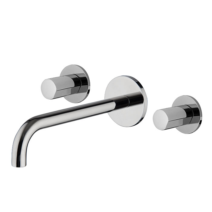 Смеситель для раковины, настенный монтаж, на 3 отв, без ручек, излив 200 мм, внешн часть, донный клапан click-clack, цвет хром