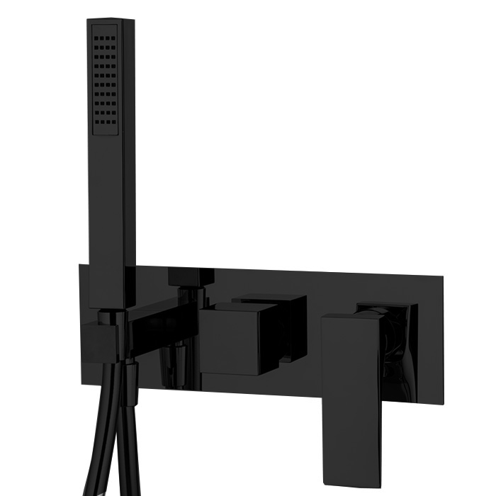 Смеситель для душа, встраиваемый, с ручным душем, 2 источника, цвет чёрный матовый