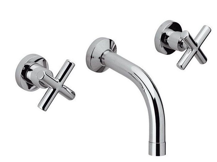 Встраиваемый в стену двухвентильный смеситель для раковины (излив 20,4 см), цвет черный матовый