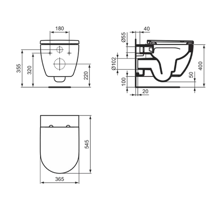 Унитазы Унитаз подвесной 545х365 мм безободковый  с сиденьем и крышкой SoftClose, со скрытым крепежом цвет белый глянец 