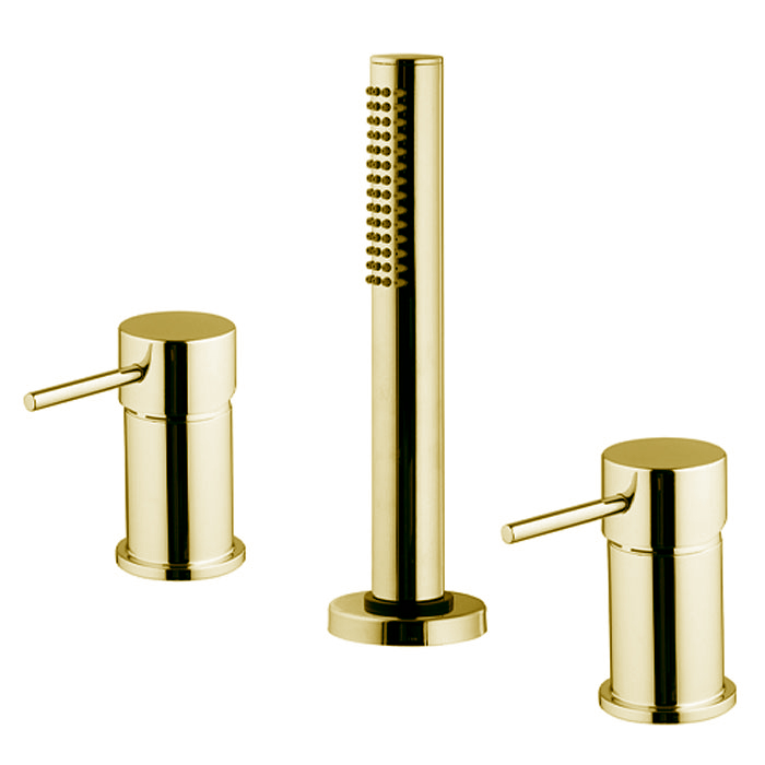 Смесители Смеситель на борт ванны, на 3 отверстия, с ручным душем, цвет золото 