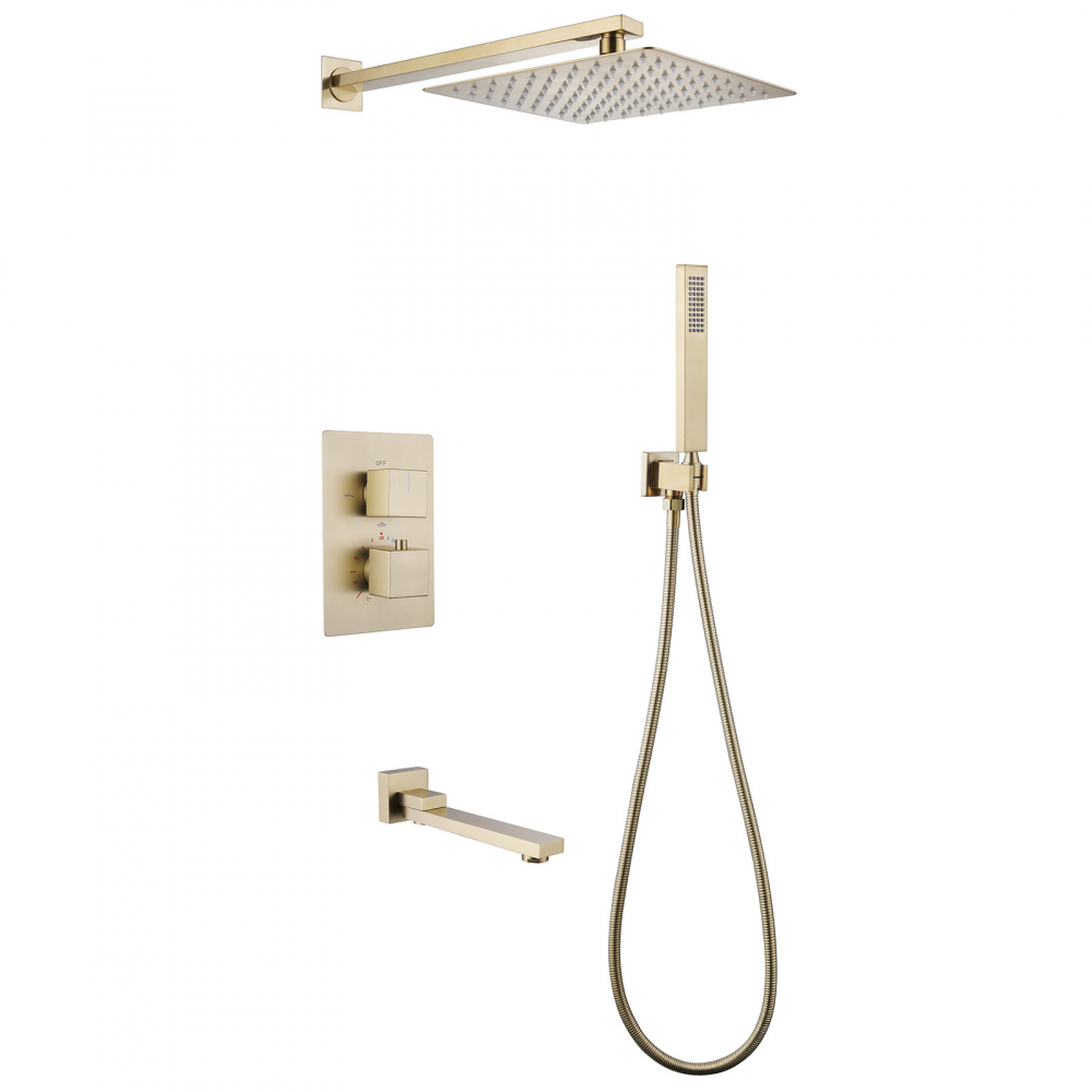 Душевая программа Душевая система скрытого монтажа с изливом, термостат, золото матовое 