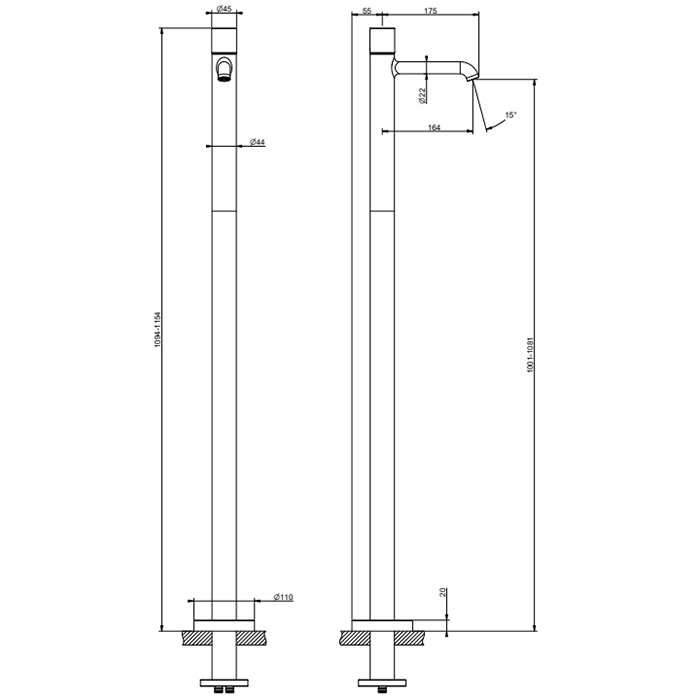 Смесители Unito Смеситель для раковины, напольный, цвет: хром 