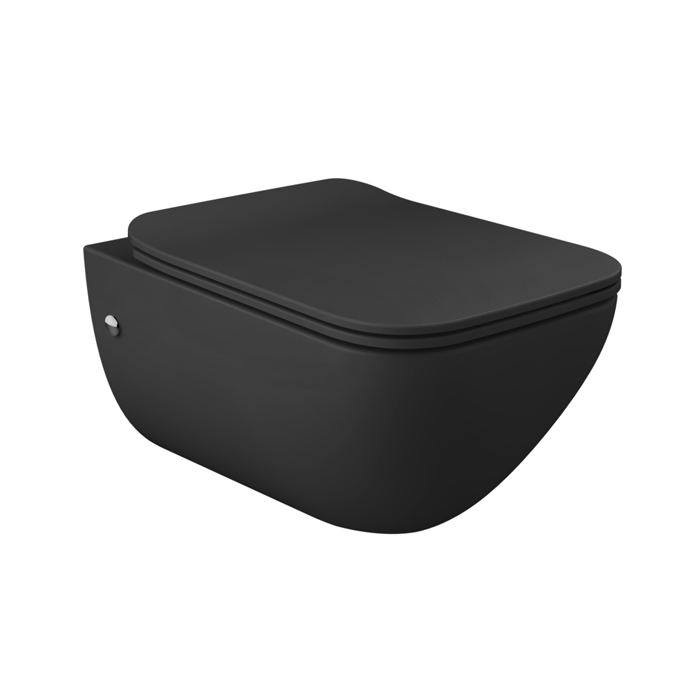 Total Look Унитаз подвесной 474х358х350 мм, с сиденьем микролифт, петли хром, с сифоном, цвет Matt Black Ceramic