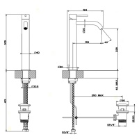 Смесители Смеситель для раковины на 1 отверстие, высокий h=305мм, с донным клапаном, излив 155мм, цвет Black XL 