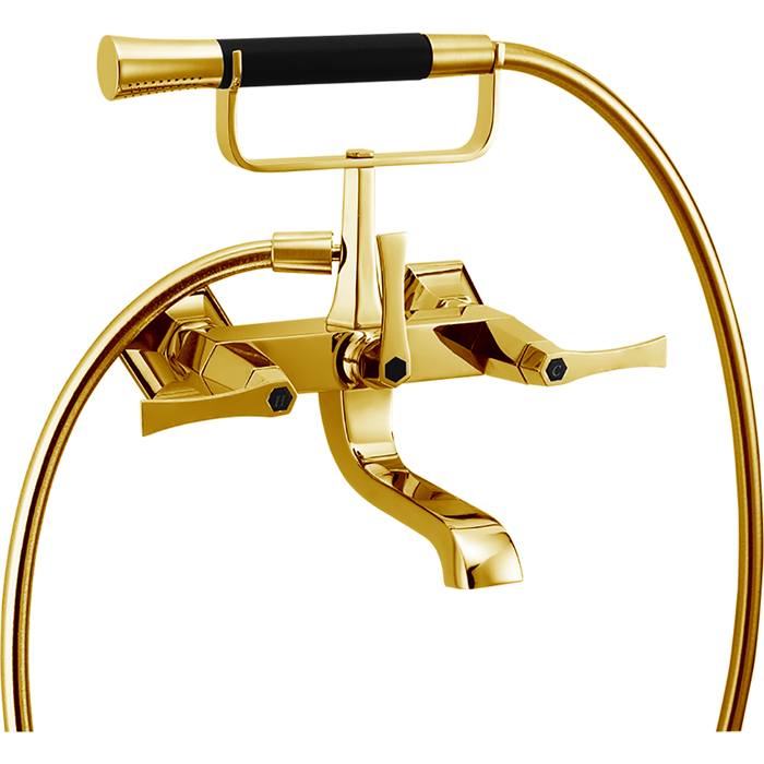 Смесители Смеситель для ванны двухрычажный, с душевым комплектом, цвет золото/черный 