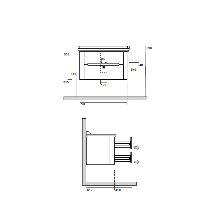 Мебель для ванной База подвесная под раковину 80см, с 2 ящиками, цвет bi vaniglia matt 
