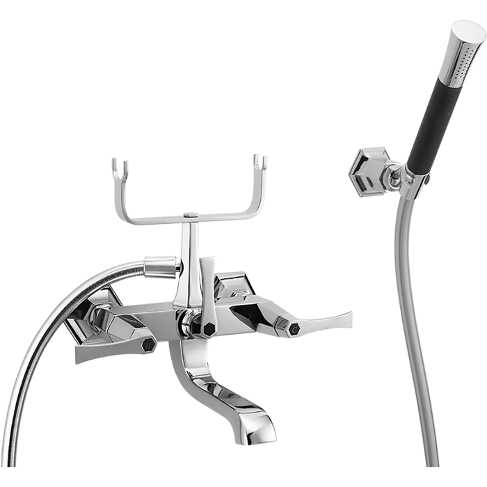 Смесители  Cherie Смеситель для ванны двухрычажный, с душевым комплектом, цвет хром/черный 