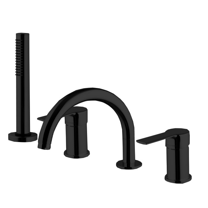 Смесители Смеситель на борт ванны, на 4 отверстия, с ручным душем, цвет чёрный матовый 