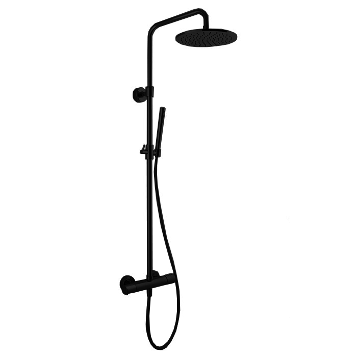 Душевая программа Душевая стойка, верхний душ 25 см, с термостатом Spillo Tech, держателем и ручным душем, цвет чёрный матовый 