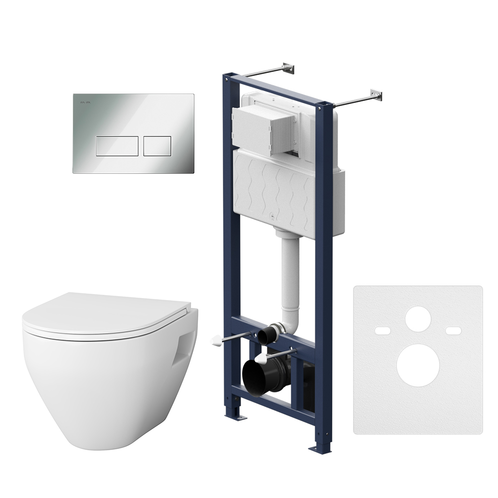 Унитазы Инсталляция с клавишей Pro S глянцевый хром  с подв унит Spirit V2.0 с сидением микролифт 