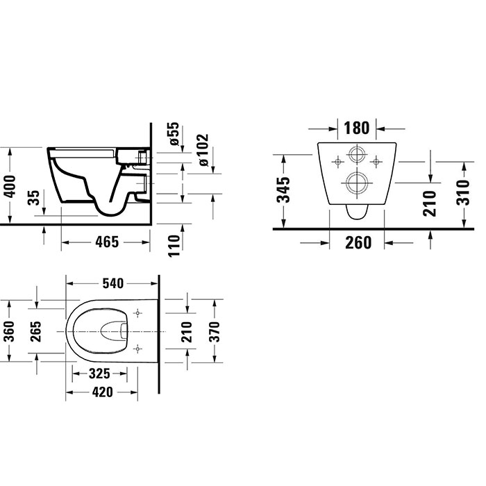Унитазы Унитаз подвесной 259109, 540х370 мм, безободковый, смыв HygieneFlush (Tornado), с сиденьем 002649, цвет белый 