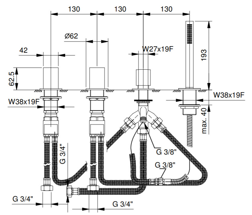 Смесители Набортный смеситель для ванны, без излива, хром 