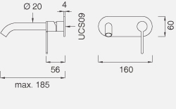 Смесители Настенный смеситель с краном. Длина макс. 185 мм INV11 