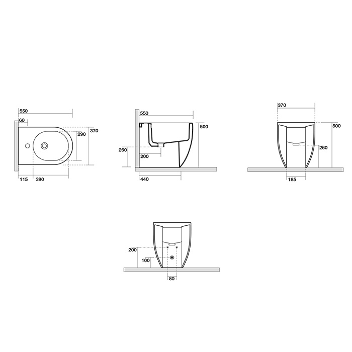 Биде Биде приставное 55 см, с 1 отверстием под смеситель, цвет белый 