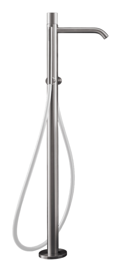 Смесители Смеситель для ванны Giotto Plus, напольный, H-870 мм, ручной душ Ø18 мм, шланг в цвете Silk Grey, внешняя часть, цвет сатинированная сталь 