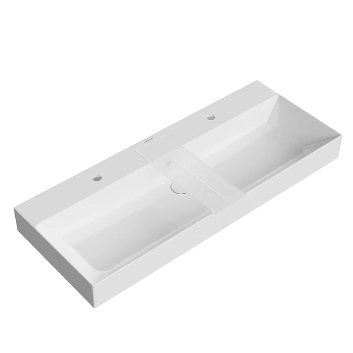 Раковины Раковина мебельная/подвесная 120x48x16,5 см c 2 отв. под смесители с крепежом, с переливом, белая глянцевая 