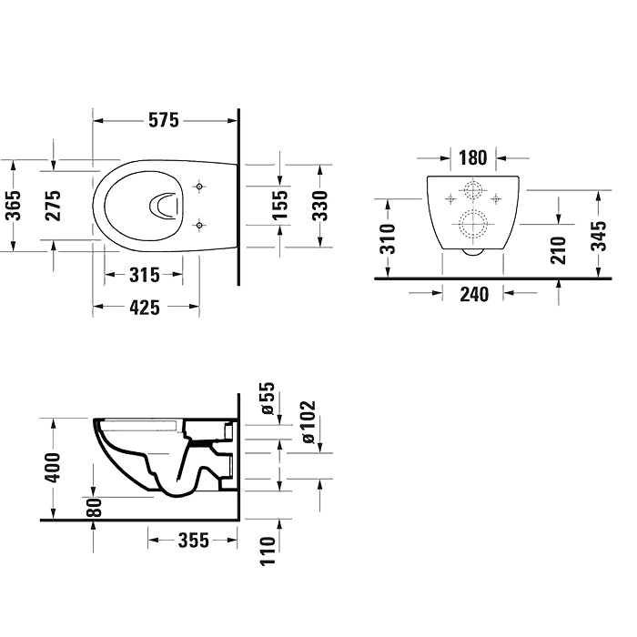 Унитазы Комплект унитаза подвесного Rimless 575х365 мм 257209 с сиденьем микролифт, цвет белый 