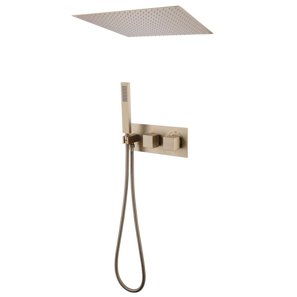 Душевая программа Душевая система скрытого монтажа без излива, термостат, золото матовое 