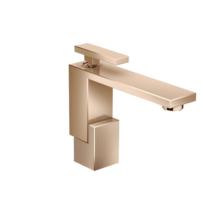 Смесители Смеситель для раковины, на 1 отверстие, с донным клапаном push/open, излив 160 мм, алмазная огранка, цвет красное золото 