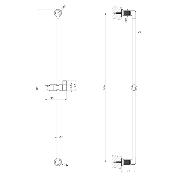 Комплектующие Штанга для душа, цвет черный матовый 