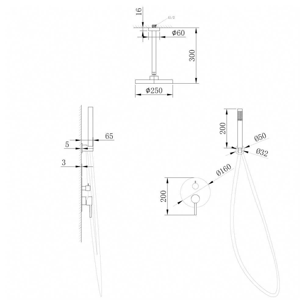 Душевая программа Душевая система скрытого монтажа без излива, золото матовое 