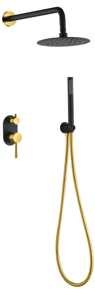 Смесители Смеситель встроенный + верхний+ ручной душ Черный Золото 