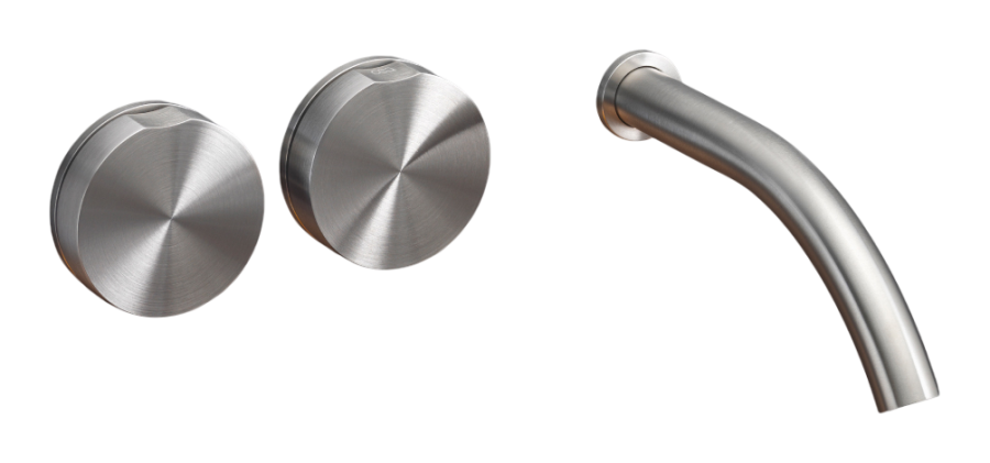 Смесители Смеситель для раковины Giotto, настенный, на 3 отверстия, 2-х вентильный, внешняя часть, сталь, цвет сатинированная сталь 