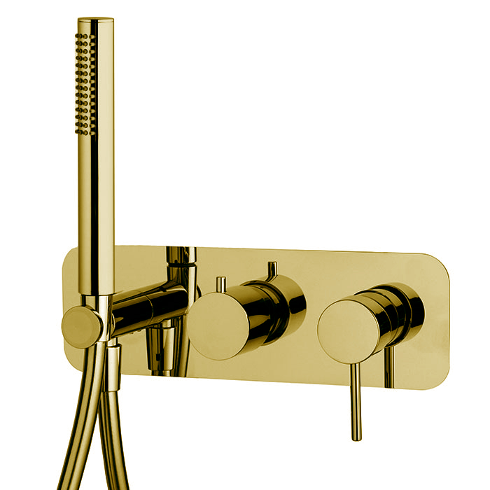 Смесители Смеситель для душа, встраиваемый, с переключателем на 2 источника, с ручным душем, цвет золото 