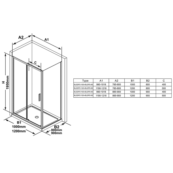 Душевые кабины и ограждения Душевая стенка BLSPS-90, блестящий + транспарент 