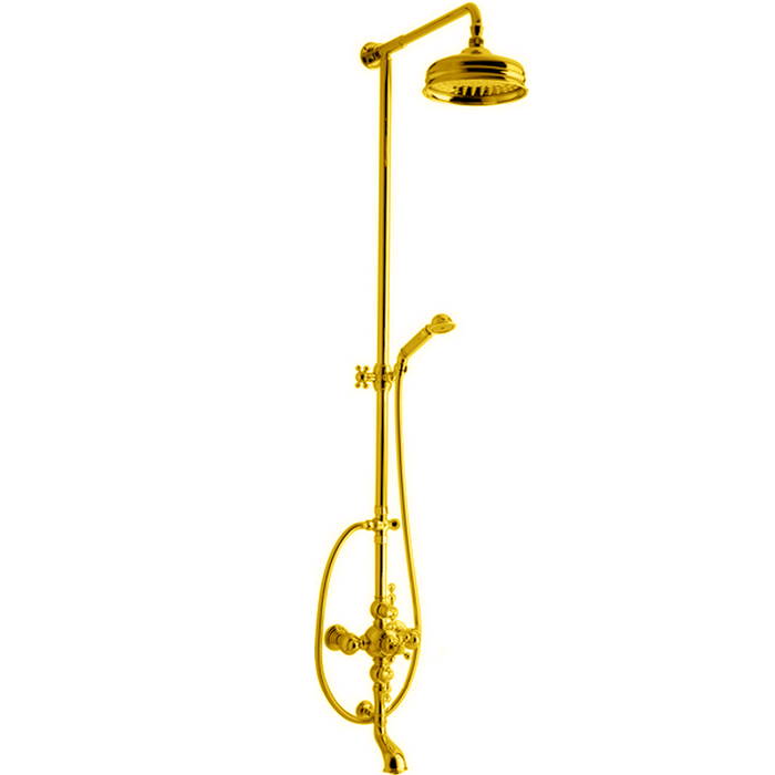 Душевая программа Термостатический смеситель для ванны/душа с душевым комплектом и верхним душем, цвет золото 