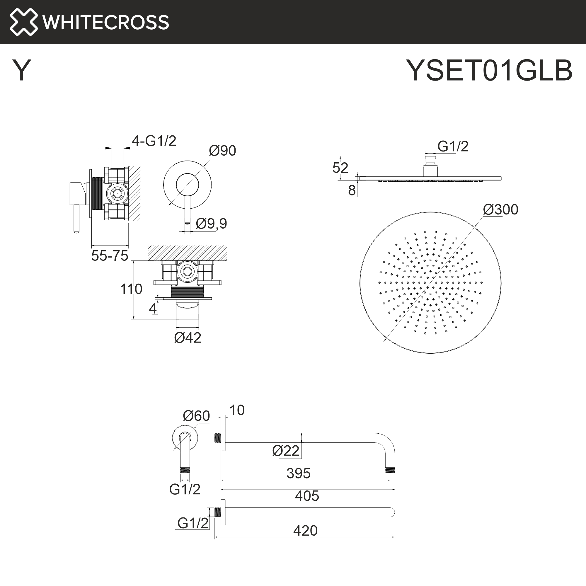 Душевая программа Система для душа скрытого монтажа YSET01GLB (брашированное золото) 