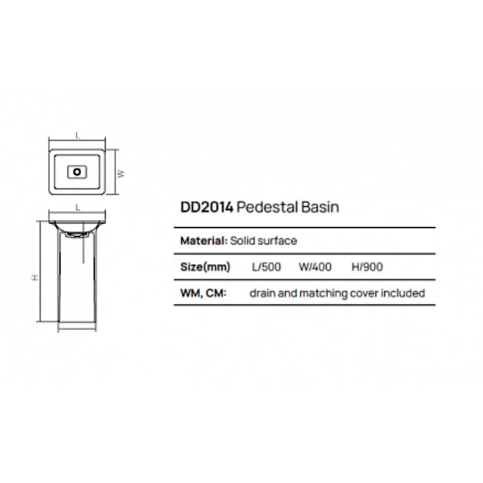 Раковины Раковина напольная 50x40xh90 см, материал: Solid Surface искуственный камень, цвет: White №18 