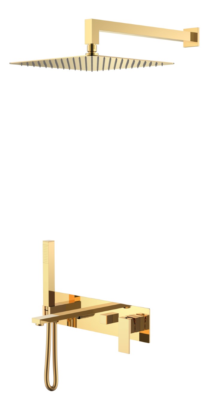Смесители Смеситель встроенный + верхний+ ручной душ Shinny Gold 