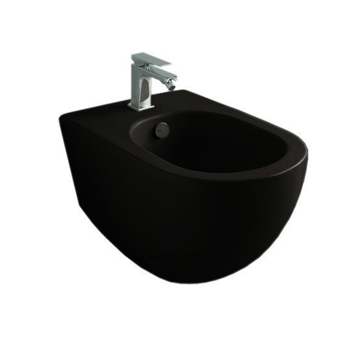 Биде подвесное 37х52 см, 1 отверстие, цвет черный матовый/покрытие Saniglaze