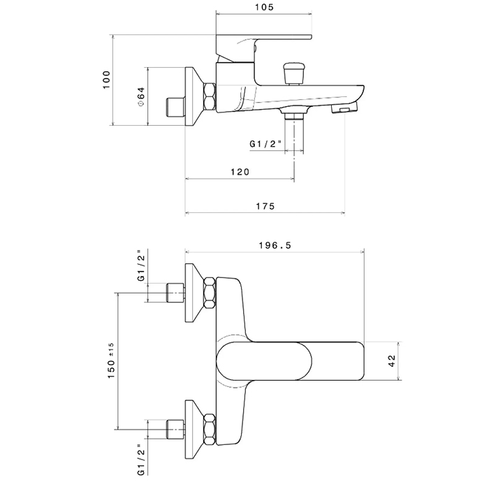 Смесители Смеситель для ванны настенный без лейки, цвет хром 