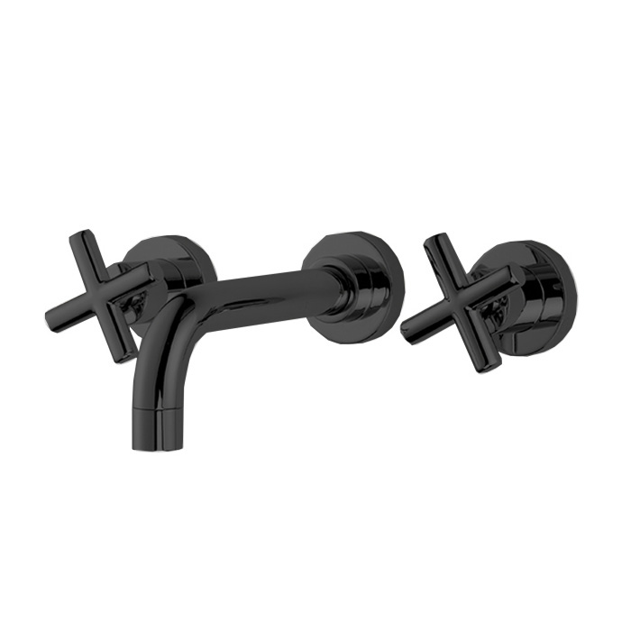 Смесители Смеситель для раковины настенный, на 3 отверстия, излив 150 мм, внешняя часть, донный клапан click-clack, цвет чёрный матовый 