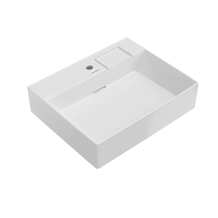 Раковины Раковина мебельная с одним отверстием 60x48,14,5 см, с 1 отверстием под смеситель, с переливом, белая глянцевая 