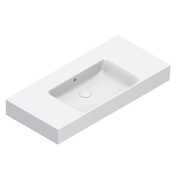 Раковины Раковина 100x47 чаша в центре, без отверстий под смеситель, покрытие Cataglaze+, цвет белый глянцевый 
