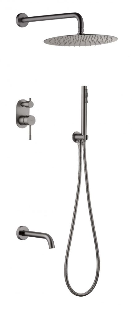 Смесители Смеситель встроенный + верхний+ ручной душ и изливом Gun Metall 