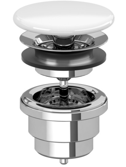 Донный клапан для раковины, незапираемый, с белой керамической крышкой