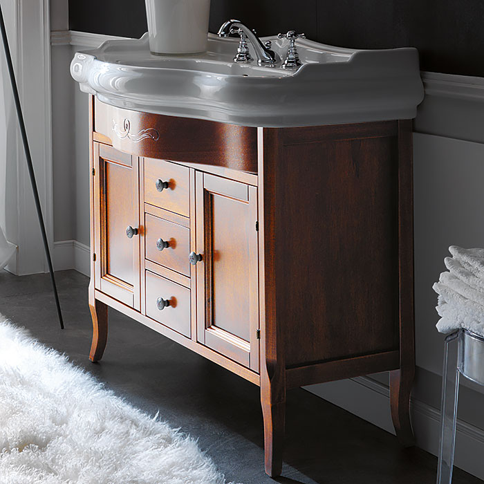 KERASAN Retro 7347, база 100см, с прямым фасадом, под  раковину 1050, цвет: noce (орех), ручки: керамика