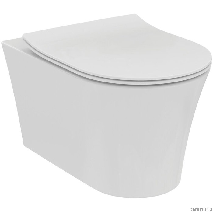 Унитаз подвесной 545х360 мм безободковый RimLS+ с покрытием Ideal Plus, со скрытым крепежом , цвет белый глянец